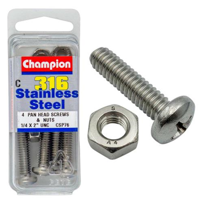 Champion 1/4in x 2in UNC Pan HD Set Screw 316/A4 (C)