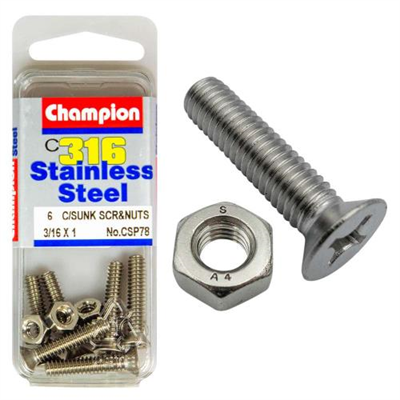 Champion 3/16in x 1in UNC CSK Set Screw 316/A4 (C)