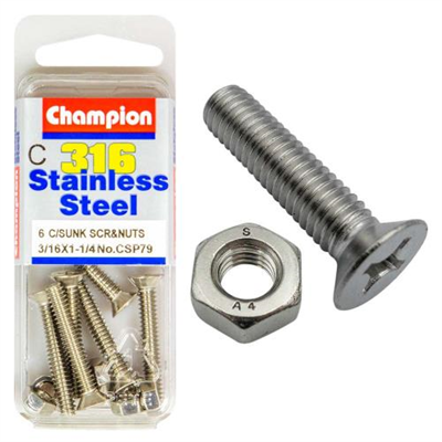 Champion 3/16in x 1-1/4in UNC CSK Set Screw 316/A4 (C)
