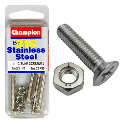 Champion 3/16in x 1-1/2in UNC CSK Set Screw 316/A4 (C)