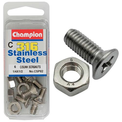 Champion 1/4in x 1/2in UNC CSK Set Screw 316/A4 (C)
