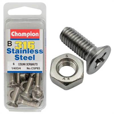 Champion 1/4in x 3/4in UNC CSK Set Screw 316/A4 (C)