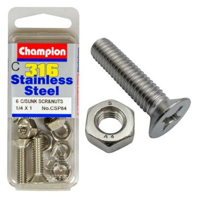 Champion 1/4in x 1in UNC CSK Set Screw 316/A4 (C)
