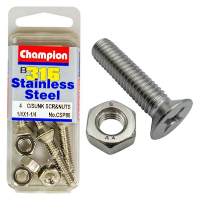 Champion 1/4in x 1-1/4in UNC CSK Set Screw 316/A4 (C)