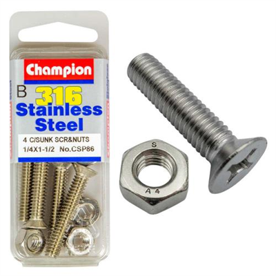 Champion 1/4in x 1-1/2in UNC CSK Set Screw 316/A4 (C)