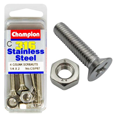 Champion 1/4in x 2in UNC CSK Set Screw 316/A4 (C)