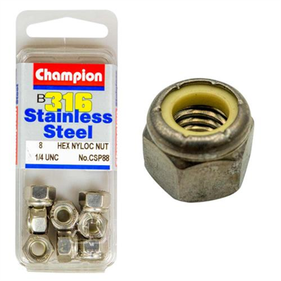 Champion 1/4in UNC Hex Nyloc Nut 316/A4 (C)