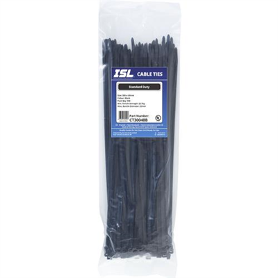 ISL 300 x 4.8mm UV Nylon Cable Tie - Blk. - 100pk