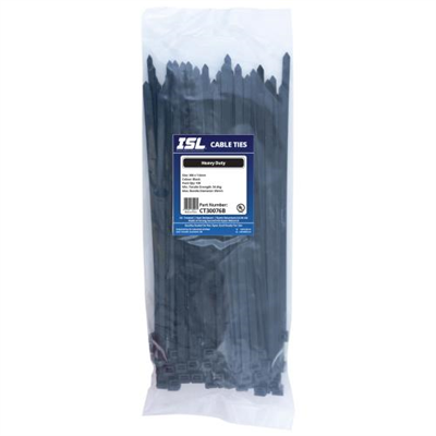 ISL 300 x 7.6mm UV Nylon Cable Tie - Blk. - 100pk