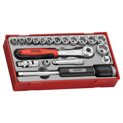 Teng 19pc 3/8in Dr. Skt & Acc Set 8-22mm - TC-Tray