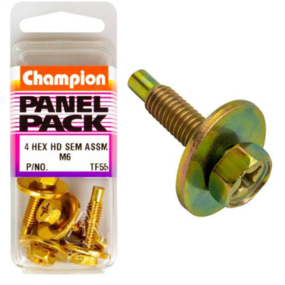 Champion M6 x 25mm Sems Assembly Hex Bolt W/ Flat Washer-4pk