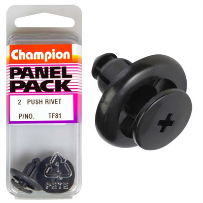 Champion Push Rivet Black 8mm(L) 7mm(Hole) 20mm(HD) 2pk