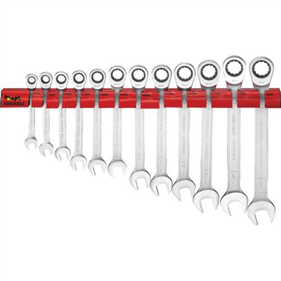 Teng 12pc Ratchet Comb Span Set 8-19mm W/Wall Rack