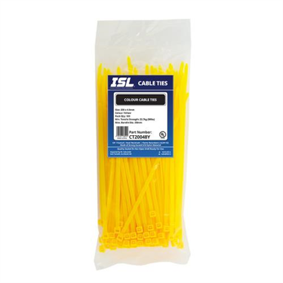 ISL 200 x 4.8mm Nylon Cable Tie - Yellow - 100pk
