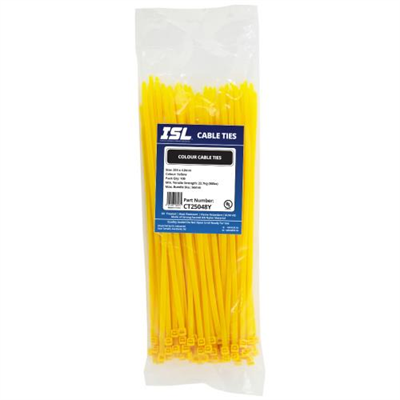 ISL 250 x 4.8mm Nylon Cable Tie - Yellow - 100pk