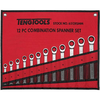 Teng 12pc Ratchet (Flat Type) Metric Spanner Set 8-19mm