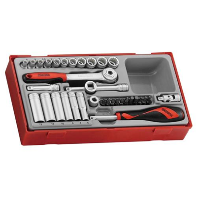 Teng 35pc 1/4in Dr. Skt & Acc Set 4-13mm (12-pt) - TC-Tray