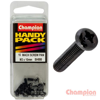Champion Black Machine Screws - M3 x 10mm