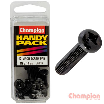 Champion Black Machine Screws - M6 x 16mm