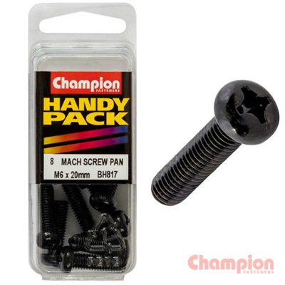 Champion Black Machine Screws - M6 x 20mm