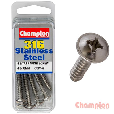 Champion S/Tapping Screws - Mushroom Head - 4.8 x 38mm