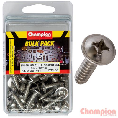 Champion S/Tapping Screws - Mushroom Head - 5.5 x 19mm