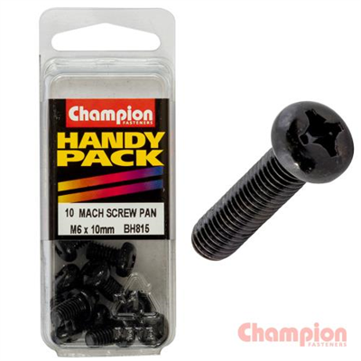 Champion Black Machine Screws - M6 x 10mm