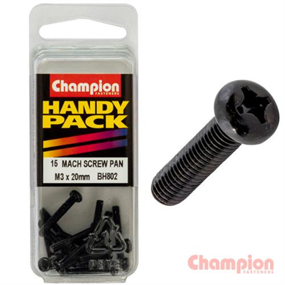 Champion Black Machine Screws - M3 x 20mm