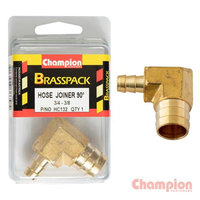 Champion Hose Joiner 90 deg Barb Elbow Reducer Brass 3/4-3/8