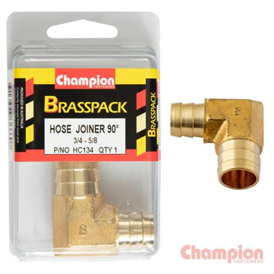 Champion Hose Joiner 90 deg Barb Elbow Reducer Brass 3/4-5/8
