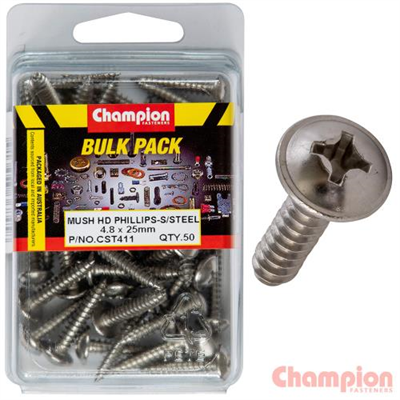 Champion S/Tapping Screws - Mushroom Head - 4.8 x 25mm