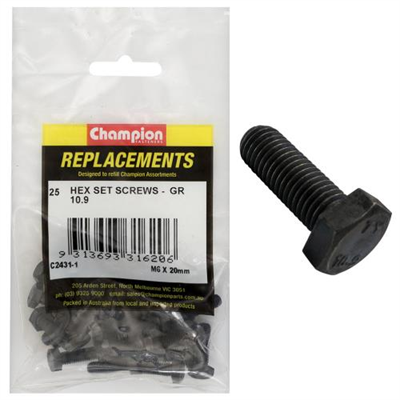 Champion Hex Set Screws High Tensile M6 x 20mm - 25pk