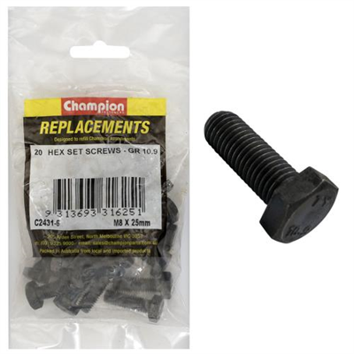 Champion Hex Set Screws High Tensile M8 x 25mm - 20pk