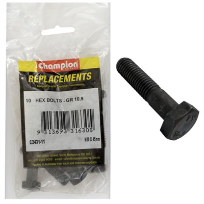 Champion Hex Bolts High Tensile M10 x 45mm - 10pk