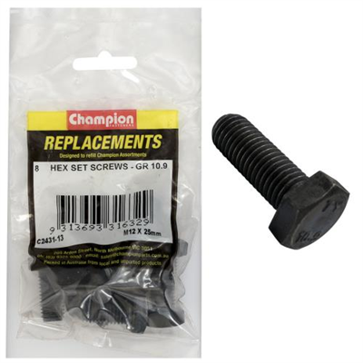 Champion Hex Set Screws High Tensile M12 x 25mm - 8pk
