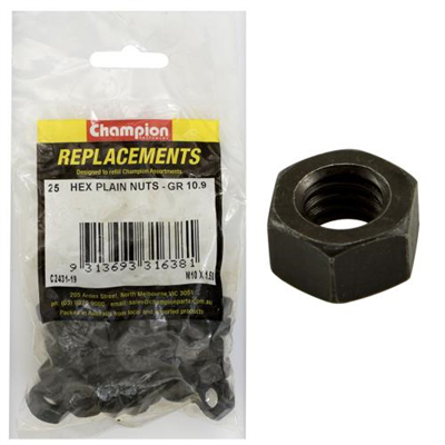 Champion Hex Plain Nuts High Tensile M10 x 1.50mm - 25pk