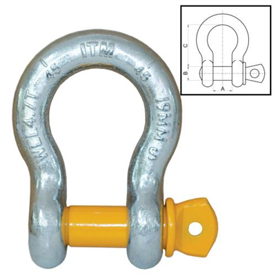 ITM Bow Shackle-Yellow Pin GS Screw Pin-0.5 Ton-6mm Body