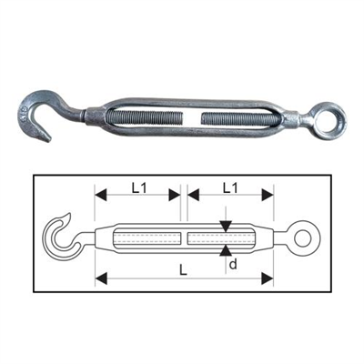 ITM Turnbuckle-Galvanised Commercial-Hook & Eye-6mm