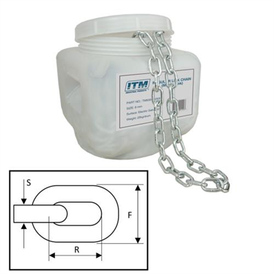 ITM Regular Link Chain-Electric Galv-25kg Drum-4mm Body