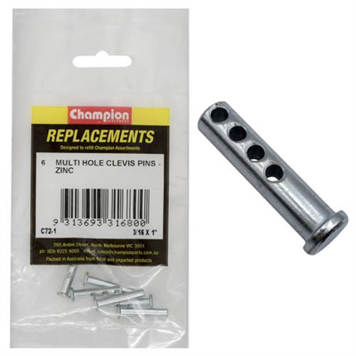 Champion 3/16 X 1in  Multi Hole Clevis Pin 6pk