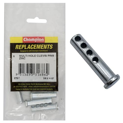 Champion 3/8 X 1-1/2in  Multi Hole Clevis Pin 6pk