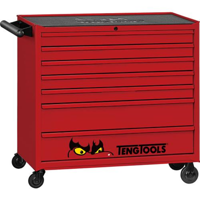 Teng 38in Cabinet 7 Drawers Red with Castors Assembled