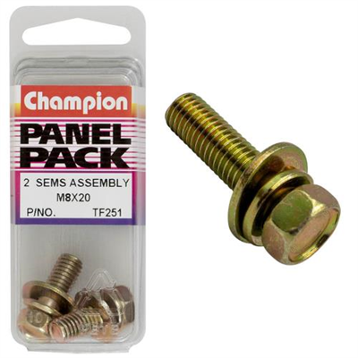 Champion Hex Set Screw Sems Hex Ind Flat/Spring Washer M8x20