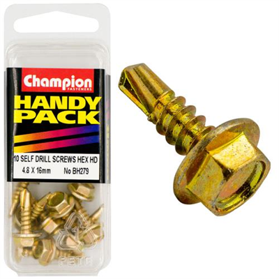 Champion Self Drilling Screw Hex Head 4.8 x 16mm - 10pk