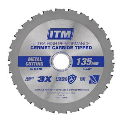 ITM 135mm Metal Cutting Blade Cermet Carbide Tipped 26T