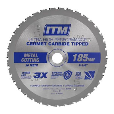 ITM 185mm Metal Cutting Blade Cermet Carbide Tipped 36T