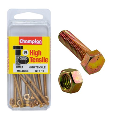 Champion Hex Set Screw High Tensile M4x45mm Grade 8.8 - 10pk