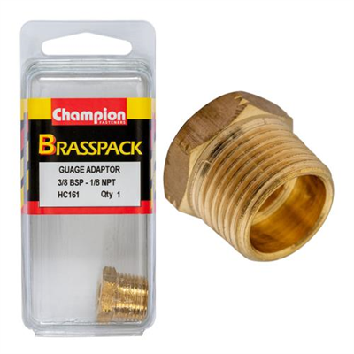 Champion Brass Gauge Adaptor 3/8 BSP Male to 1/8 NPT Female
