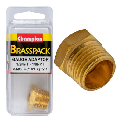 Champion Brass Gauge Adaptor 1/2 NPT Male to 1/8 NPT Female