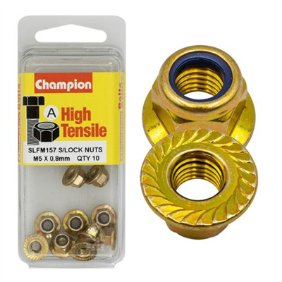 Champion Hex Flange Self-Locking Nuts Nylon Insert M5x0.8mm